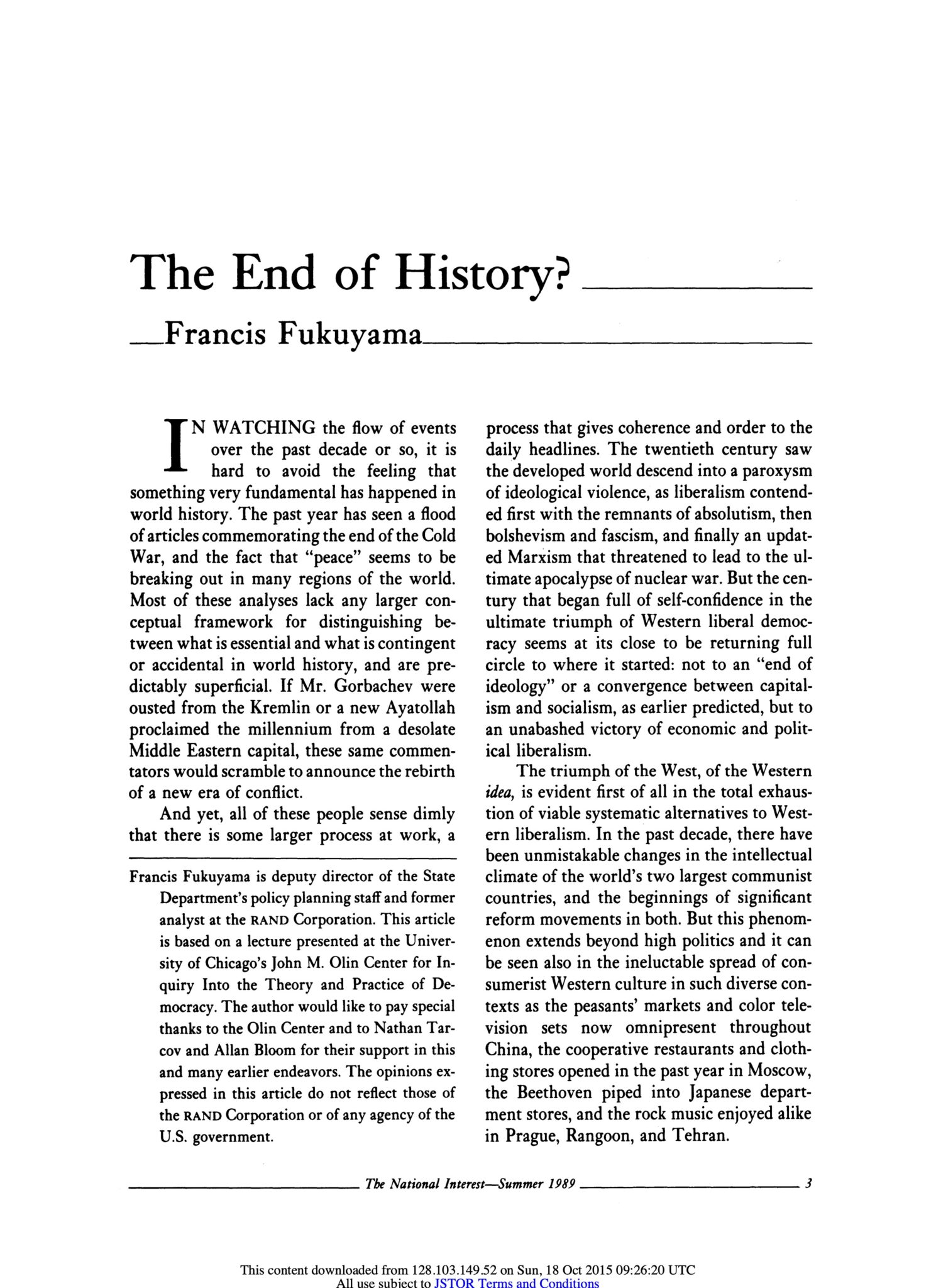francis fukuyama the end of history essay